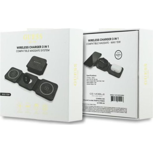 Caricatore wireless Guess 3-in-1 4G MagSafe rapido e pieghevole