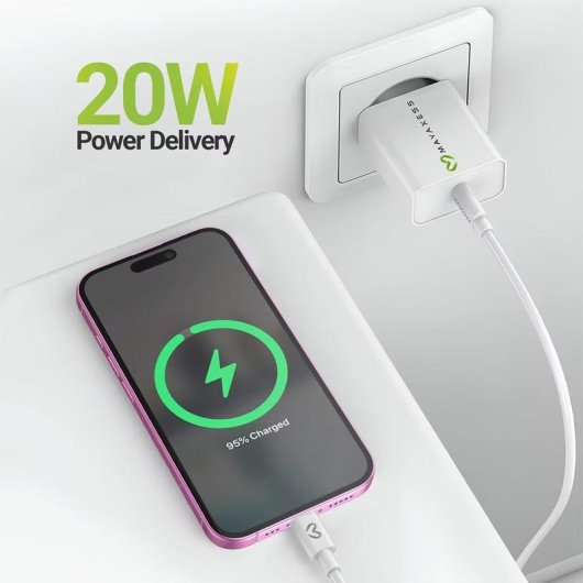Chargeur Rapide 20W Mayaxess avec Câble USB-C USB-A, Protection intégrée
