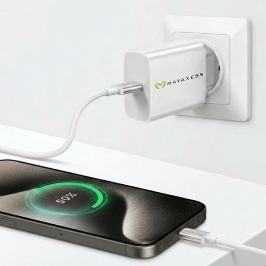 Carregador Rápido Mayaxess SEK-VIRT-IP18X 20W com Cabo USB-C 1 m