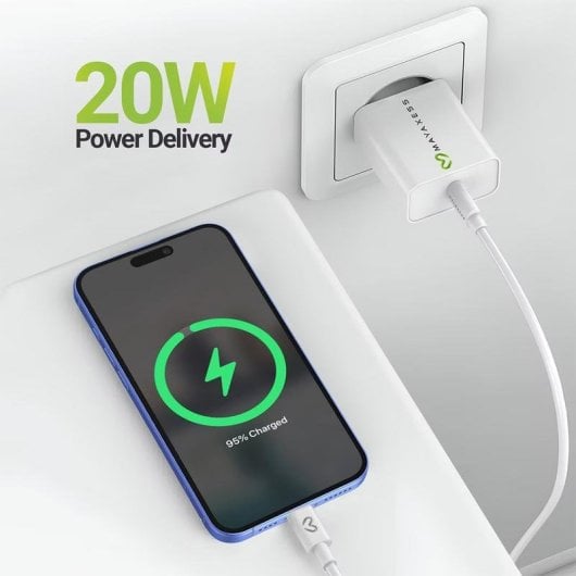 Cargador USB Mayaxess SEK-VIRT-IP16M 20W con cable USB-C 1 m blanco