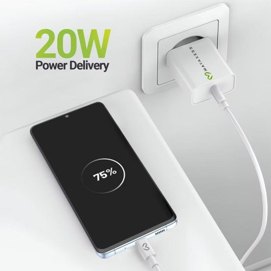 Caricatore Rapido 20W Mayaxess Bianco con Cavo USB-C 1m