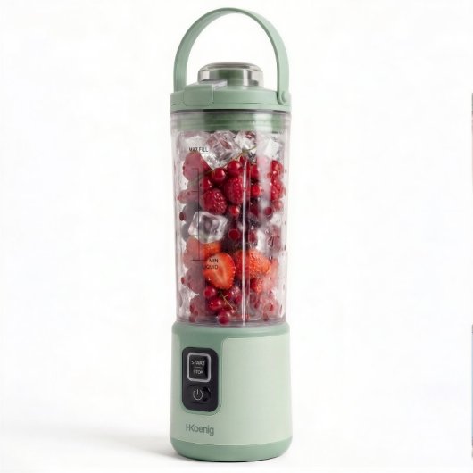 H.koenig Mini Batidora Portátil Recargable 470 Ml, Batidora De Smoothies Inalámbrica 110w Con 6 Cuchillas De Acero Inox, Recargable Usb-c 3,5h, Verde