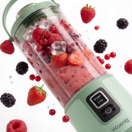 H.koenig Mini Batidora Portátil Recargable 470 Ml, Batidora De Smoothies Inalámbrica 110w Con 6 Cuchillas De Acero Inox, Recargable Usb-c 3,5h, Verde