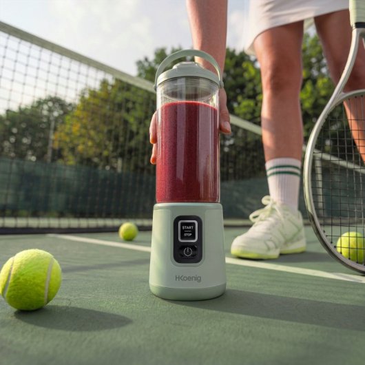 H.koenig Mini Batidora Portátil Recargable 470 Ml, Batidora De Smoothies Inalámbrica 110w Con 6 Cuchillas De Acero Inox, Recargable Usb-c 3,5h, Verde