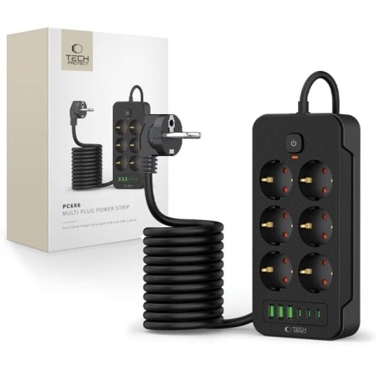 Steckdosenleiste Tech-Protect 6 Steckplätze 240 V 3 USB-A 3 USB-C Schwarz