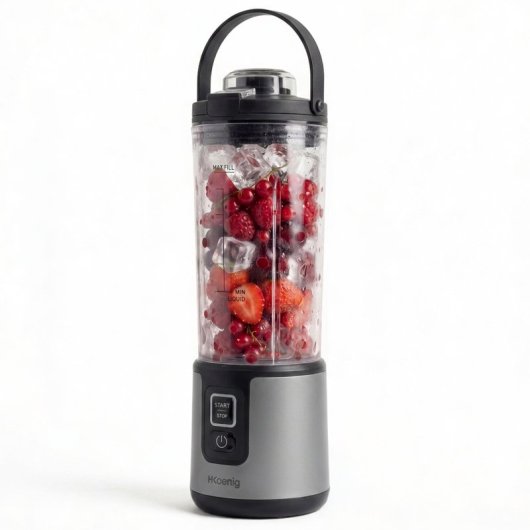 H.koenig Mini Batidora Portátil Recargable 470 Ml, Batidora De Smoothies Inalámbrica 110w Con 6 Cuchillas De Acero Inox, Recargable Usb-c 3,5h, Gris