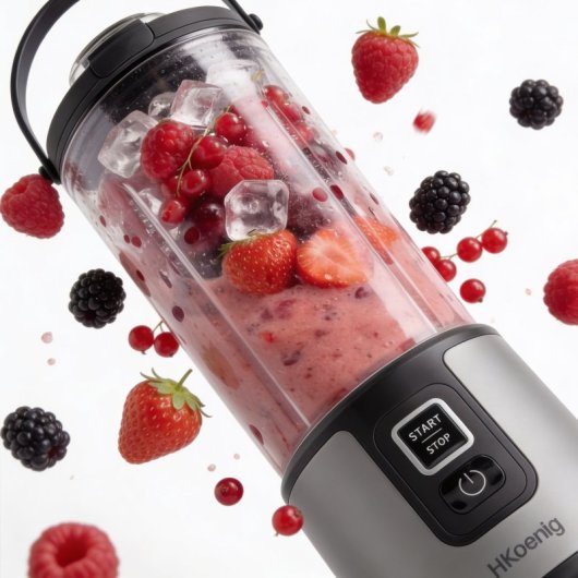 H.koenig Mini Batidora Portátil Recargable 470 Ml, Batidora De Smoothies Inalámbrica 110w Con 6 Cuchillas De Acero Inox, Recargable Usb-c 3,5h, Gris