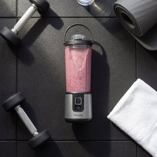 H.koenig Mini Batidora Portátil Recargable 470 Ml, Batidora De Smoothies Inalámbrica 110w Con 6 Cuchillas De Acero Inox, Recargable Usb-c 3,5h, Gris