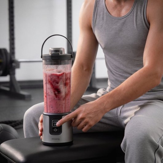 H.koenig Mini Batidora Portátil Recargable 470 Ml, Batidora De Smoothies Inalámbrica 110w Con 6 Cuchillas De Acero Inox, Recargable Usb-c 3,5h, Gris