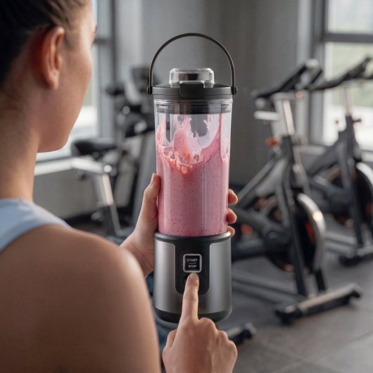 H.koenig Mini Batidora Portátil Recargable 470 Ml, Batidora De Smoothies Inalámbrica 110w Con 6 Cuchillas De Acero Inox, Recargable Usb-c 3,5h, Gris