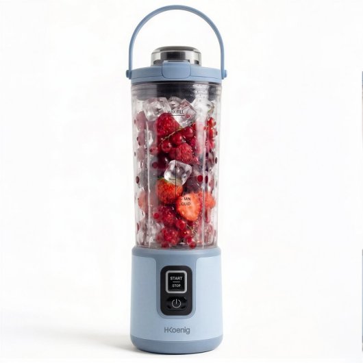 H.koenig Mini Batidora Portátil Recargable 470 Ml, Batidora De Smoothies Inalámbrica 110w Con 6 Cuchillas De Acero Inox, Recargable Usb-c 3,5h, Azul Claro