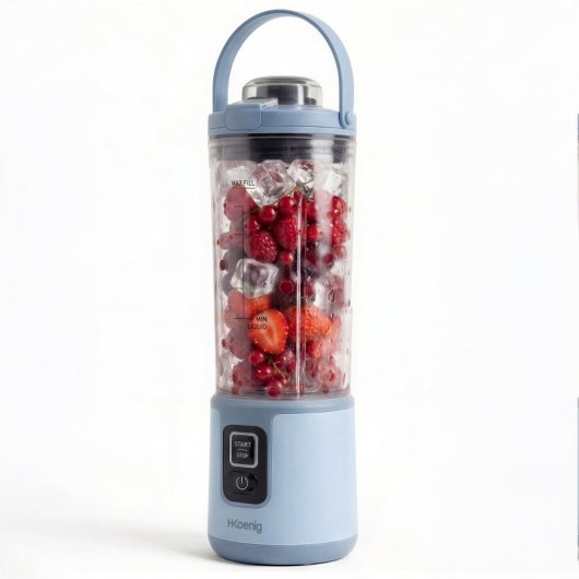 H.koenig Mini Batidora Portátil Recargable 470 Ml, Batidora De Smoothies Inalámbrica 110w Con 6 Cuchillas De Acero Inox, Recargable Usb-c 3,5h, Azul Claro