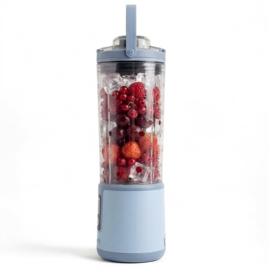 H.koenig Mini Batidora Portátil Recargable 470 Ml, Batidora De Smoothies Inalámbrica 110w Con 6 Cuchillas De Acero Inox, Recargable Usb-c 3,5h, Azul Claro