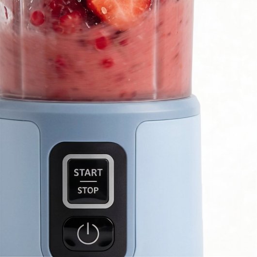 H.koenig Mini Batidora Portátil Recargable 470 Ml, Batidora De Smoothies Inalámbrica 110w Con 6 Cuchillas De Acero Inox, Recargable Usb-c 3,5h, Azul Claro