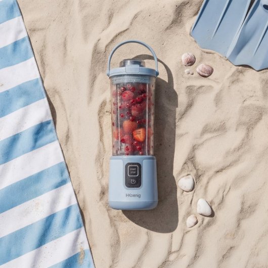 H.koenig Mini Batidora Portátil Recargable 470 Ml, Batidora De Smoothies Inalámbrica 110w Con 6 Cuchillas De Acero Inox, Recargable Usb-c 3,5h, Azul Claro