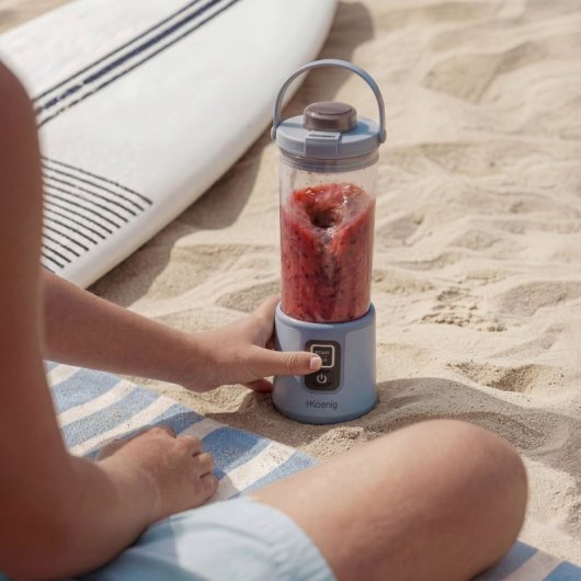 H.koenig Mini Batidora Portátil Recargable 470 Ml, Batidora De Smoothies Inalámbrica 110w Con 6 Cuchillas De Acero Inox, Recargable Usb-c 3,5h, Azul Claro