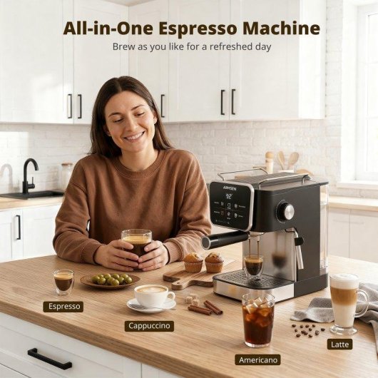 Cafetera Espresso Airmsen Mk-787g 1,8 L 20 bares con vaporizador y pantalla LCD