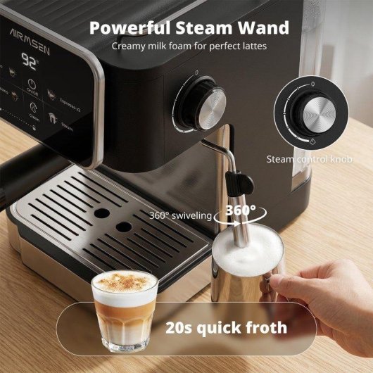Cafetera Espresso Airmsen Mk-787g 1,8 L 20 bares con vaporizador y pantalla LCD