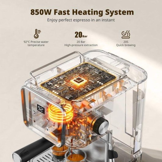 Cafetera Espresso Airmsen Mk-787g 1,8 L 20 bares con vaporizador y pantalla LCD