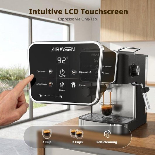 Cafetera Espresso Airmsen Mk-787g 1,8 L 20 bares con vaporizador y pantalla LCD