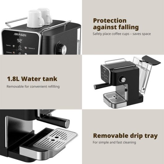 Cafetera Espresso Airmsen Mk-787g 1,8 L 20 bares con vaporizador y pantalla LCD