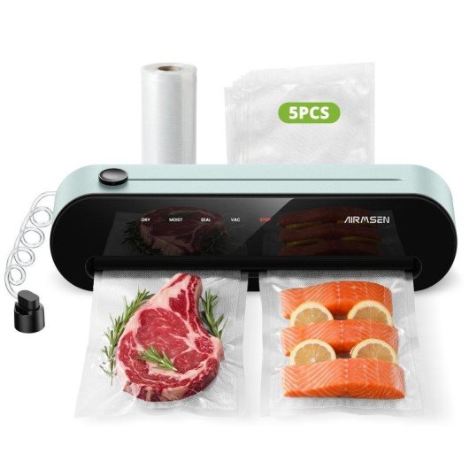 Selladora al Vacío Airmsen para Alimentos 120W 60 kPa Pantalla Táctil Cortador Incorporado