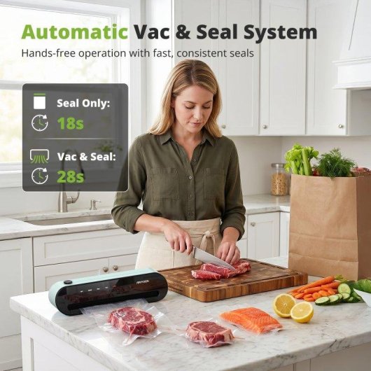 Selladora al Vacío Airmsen para Alimentos 120W 60 kPa Pantalla Táctil Cortador Incorporado