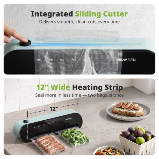 Selladora al Vacío Airmsen para Alimentos 120W 60 kPa Pantalla Táctil Cortador Incorporado