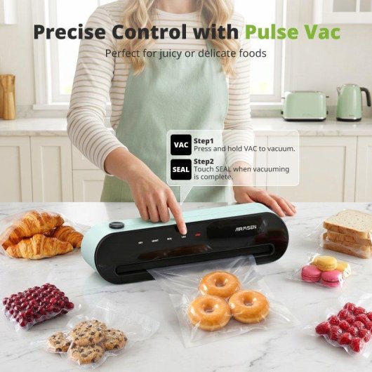 Selladora al Vacío Airmsen para Alimentos 120W 60 kPa Pantalla Táctil Cortador Incorporado