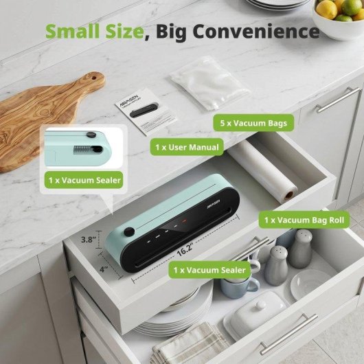 Selladora al Vacío Airmsen para Alimentos 120W 60 kPa Pantalla Táctil Cortador Incorporado