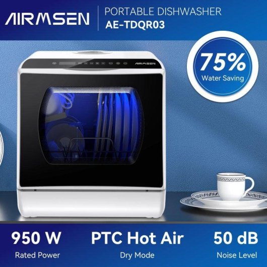 Lavavajillas Airmsen TDQR03A 4 servicios D con 6 programas y secado térmico