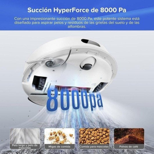 Roborock Q7L5+ Set Robot aspirador con autovaciado 8000Pa antienredos AutoBoost alfombras blanco