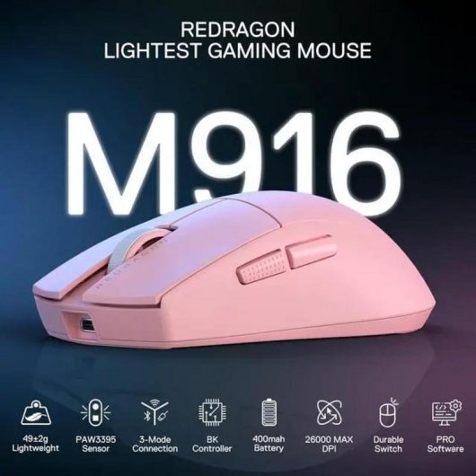Maus Redragon M916 Gaming Kabellos 3 Modi 26000 DPI Rosa 5 Tasten