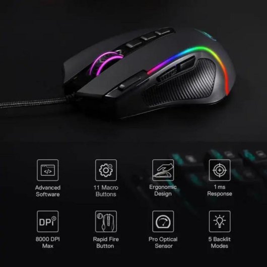 Souris Redragon M612 Ambidextre USB 8000 DPI Noir RGB 11 Boutons