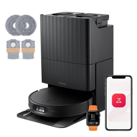 Roborock Qrevo Edge 2 Set Robot Aspirador Fregona 25000 Pa, 7,98cm, Antienredos, 81ºC+Secado, Negro