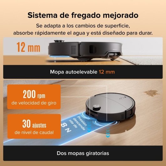 Roborock Qrevo Edge 2 Set Robot Aspirador Fregona 25000 Pa, 7,98cm, Antienredos, 81ºC+Secado, Negro