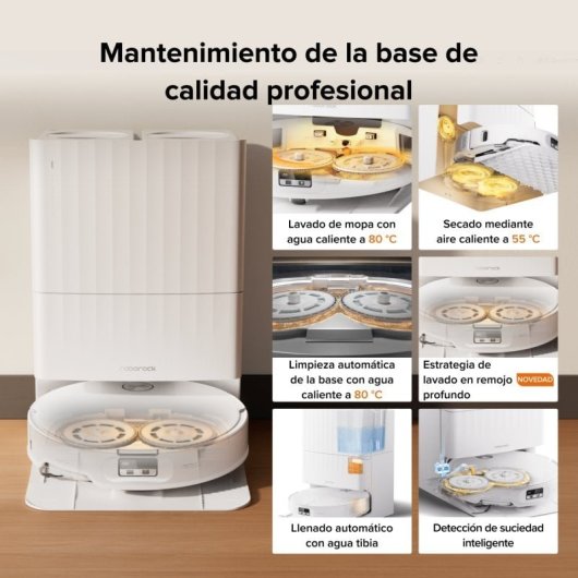 Roborock Qrevo Edge 2 Set Robot Aspirador Fregona 25000 Pa, 7,98cm, Antienredos, 81ºC+Secado, Blanco