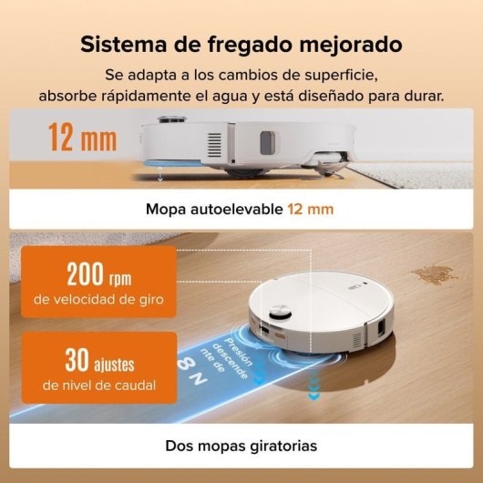 Roborock Qrevo Edge 2 Set Robot Aspirador Fregona 25000 Pa, 7,98cm, Antienredos, 81ºC+Secado, Blanco