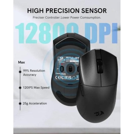 Ratón Redragon M821 Wireless Tri-Mode 12800 DPI Preto 7 Botões Programáveis