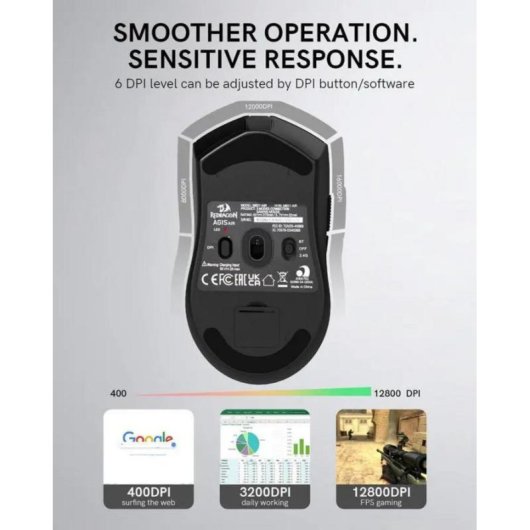 Ratón Redragon M821 Wireless Tri-Mode 12800 DPI Preto 7 Botões Programáveis