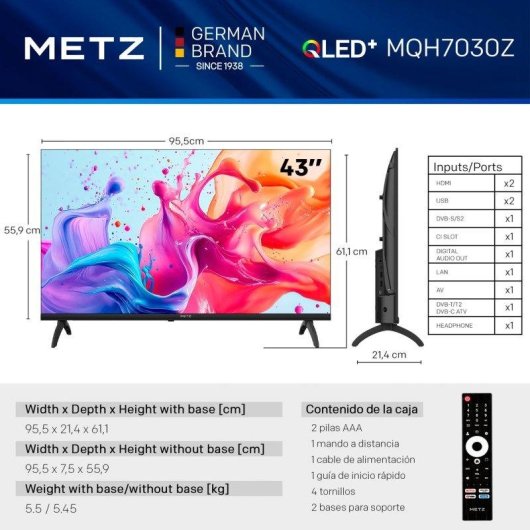 TV Metz QLED 43MQH7030Z 43" Full HD 60Hz Smart TV Google TV HDR10