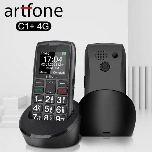 Artfone C1+4G 4G 1,8" Botones Grandes Base de Carga Negro