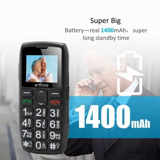 Artfone C1+4G 4G 1,8" Botones Grandes Base de Carga Negro