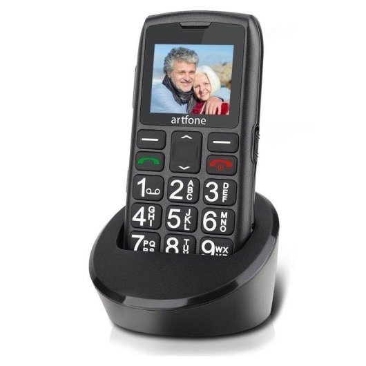 Artfone C1+4G 4G 1,8" Botones Grandes Botón SOS Base Carga Negro