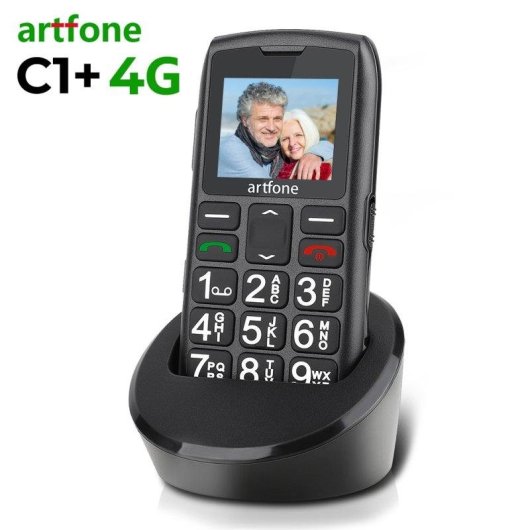 Artfone C1+4G 4G 1,8" Botones Grandes Botón SOS Base Carga Negro