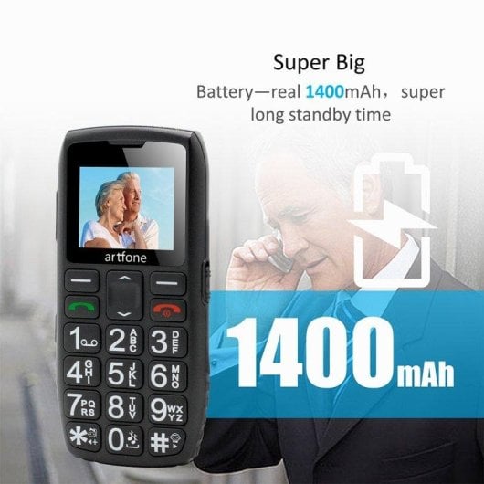 Artfone C1+4G 4G 1,8" Botones Grandes Botón SOS Base Carga Negro