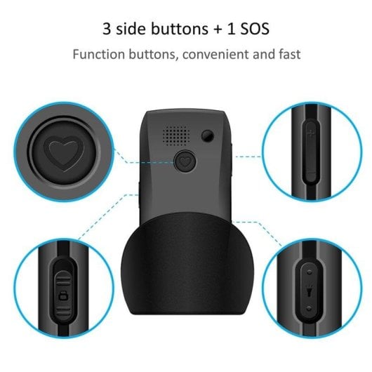 Artfone C1+4G 4G 1,8" Botones Grandes Botón SOS Base Carga Negro