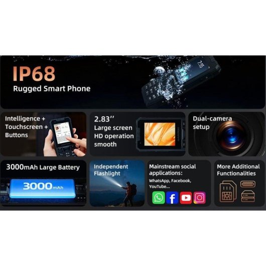 HAMTOD H6 4G 2.83" Android 11 Bouton SOS IP68 Orange
