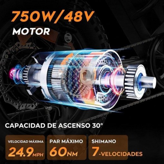 Bicicleta Elétrica Rolipo M7 750W Suspensão Dupla Fat Tire 20"