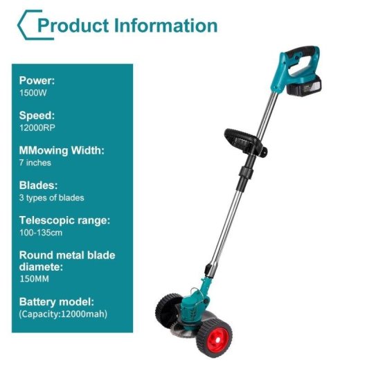Kabellosen Elektro-Rasentrimmer Autrucker 1500W 21V 15000mAh